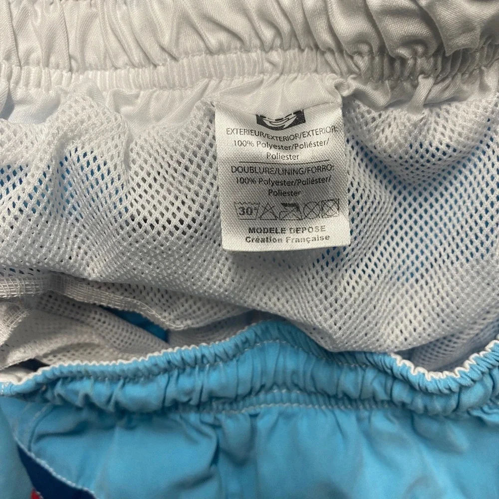 No Age Swim Trunks Mens XL Light Blue Striped Board Shorts Retro Mesh Lined